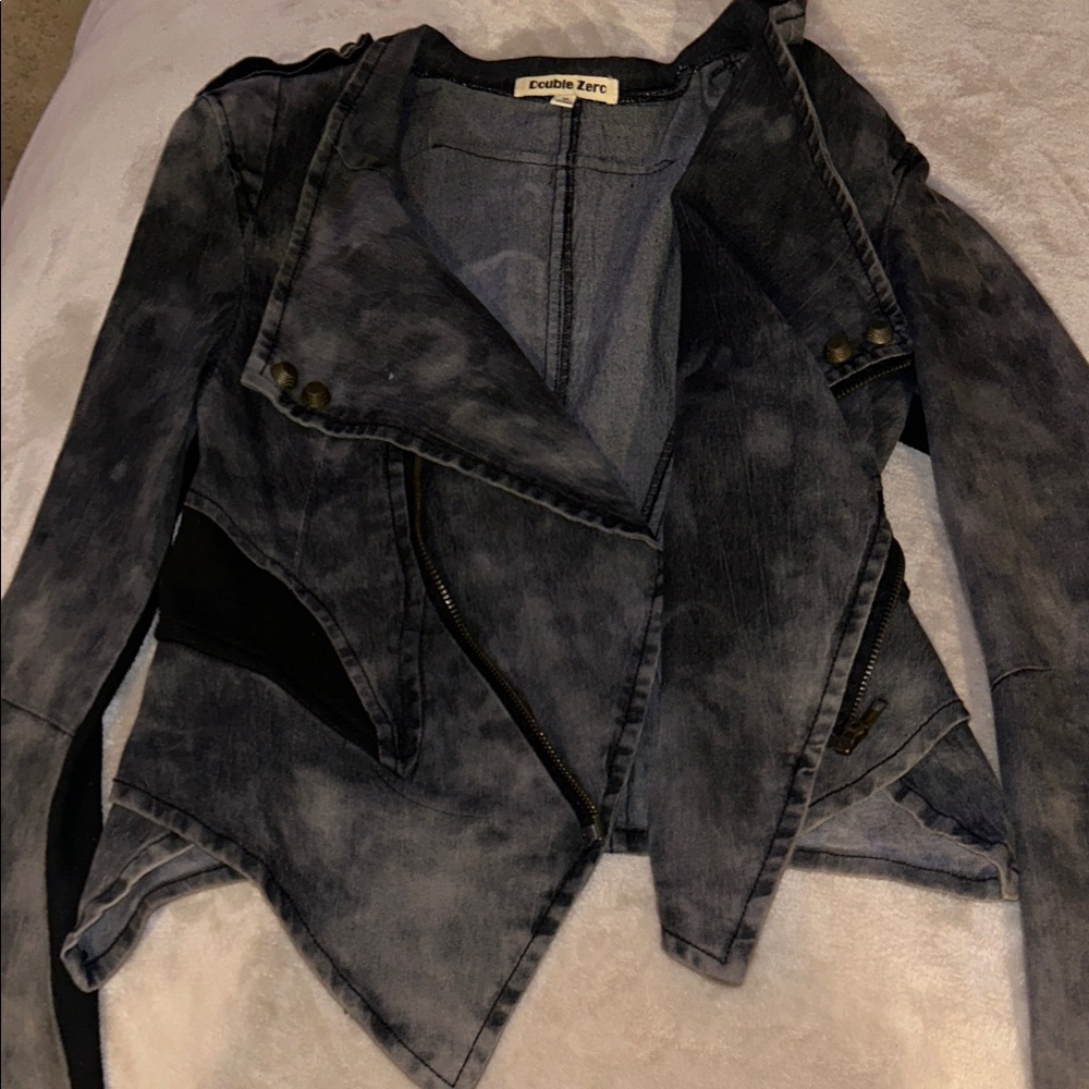 Double Zero Washed Black Denim Moto Jacket